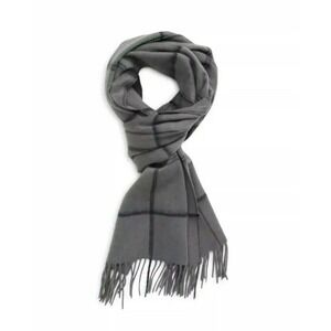Nordstrom 100% Cashmere Fringe Scarf in Grey Plaid NWT